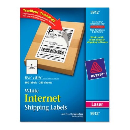 Avery Avery Shipping Labels with TrueBlock Technology, 5-1/2 x 8-1/2, White, 500/Box 5912